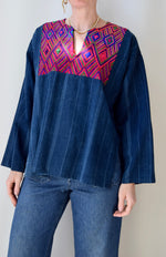 Indigo Pinstriped Huipil Top