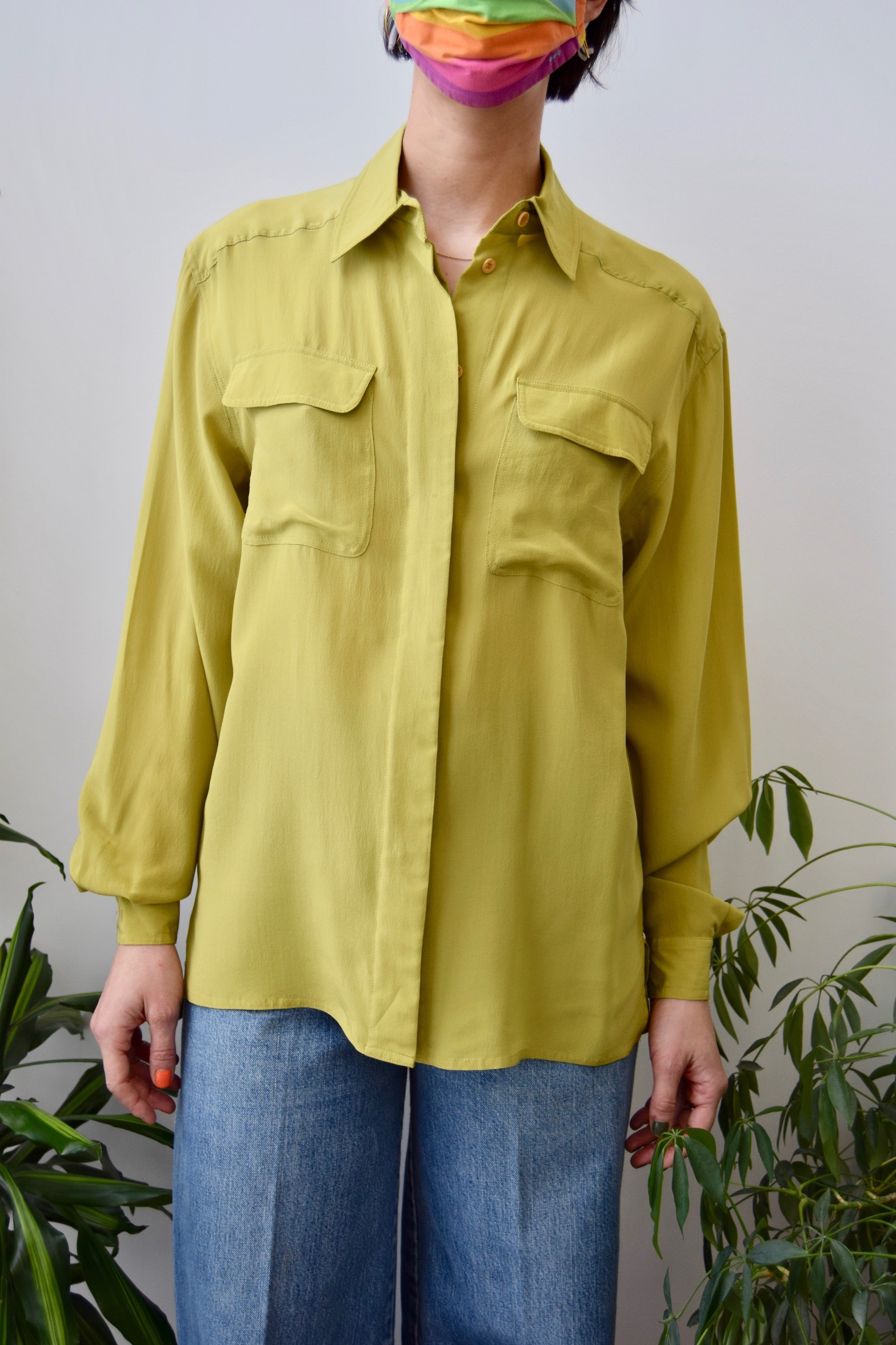 Chartreuse Silk Button Up