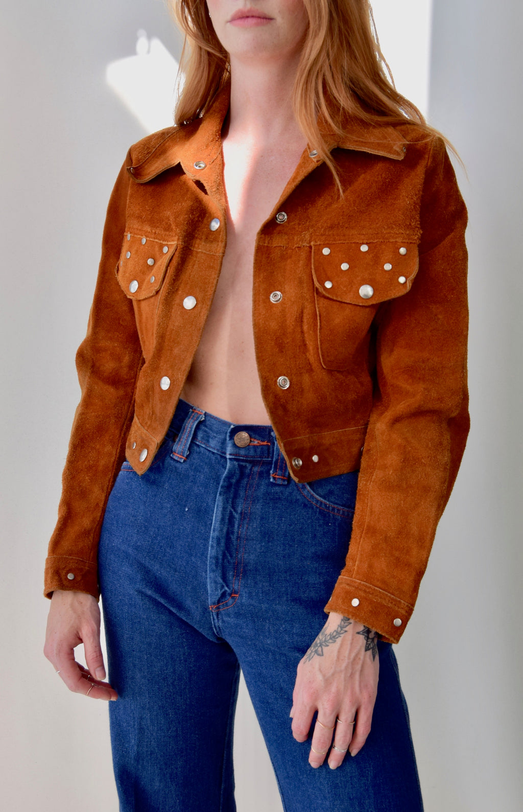 Seventies Rivet Adorned Tawny Suede Jacket