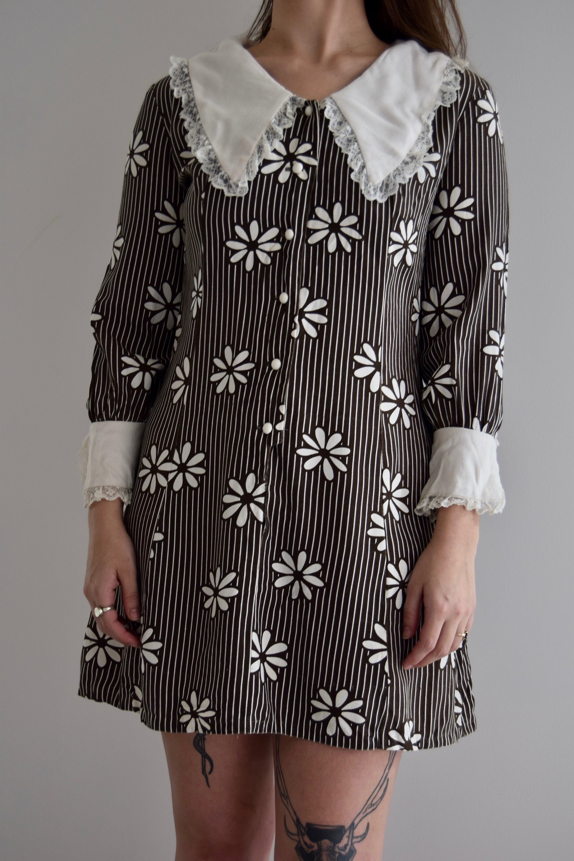 Vintage 60's Flower Stripe Mini Dress