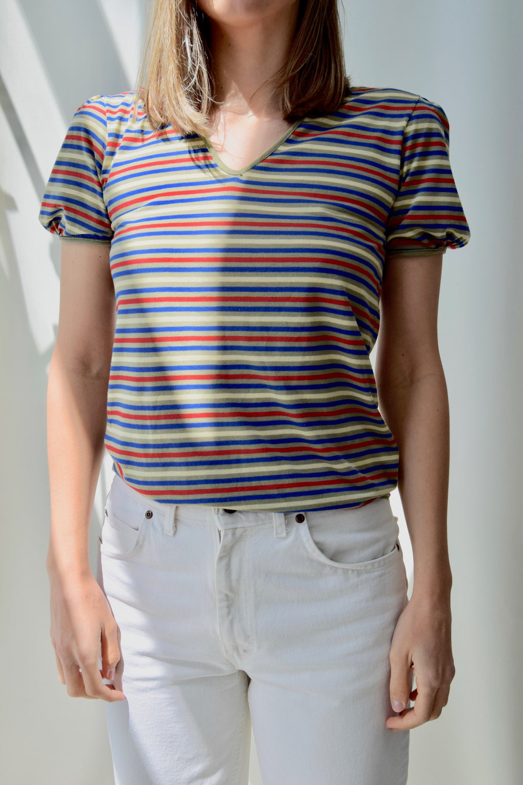 Striped Puff Sleeve Tee Top