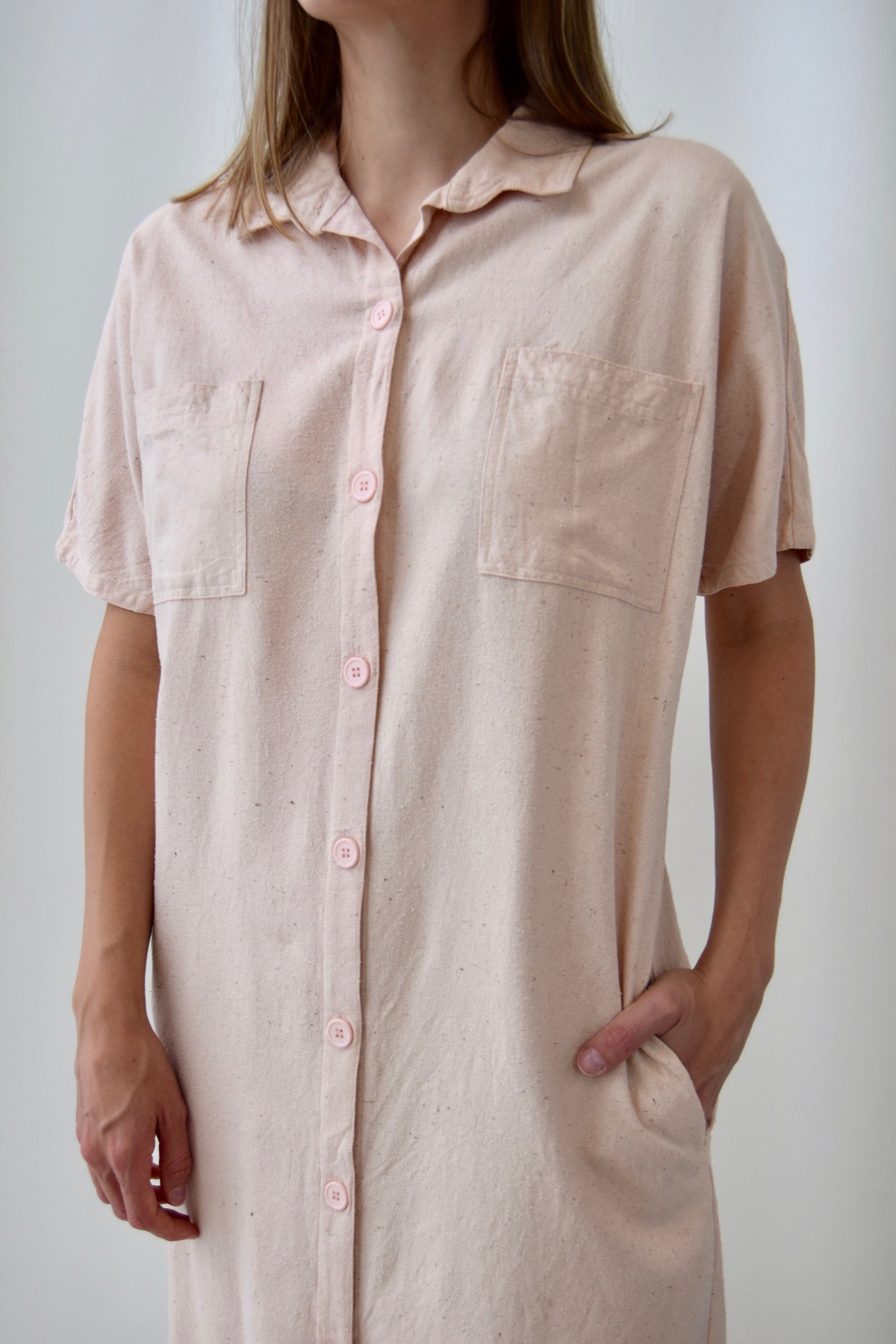 Blush Pink Raw Silk Shirt Dress