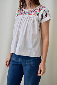 Bright Floral Embroidered Cotton Top