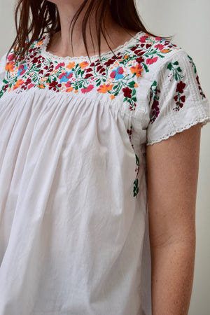 Bright Floral Embroidered Cotton Top