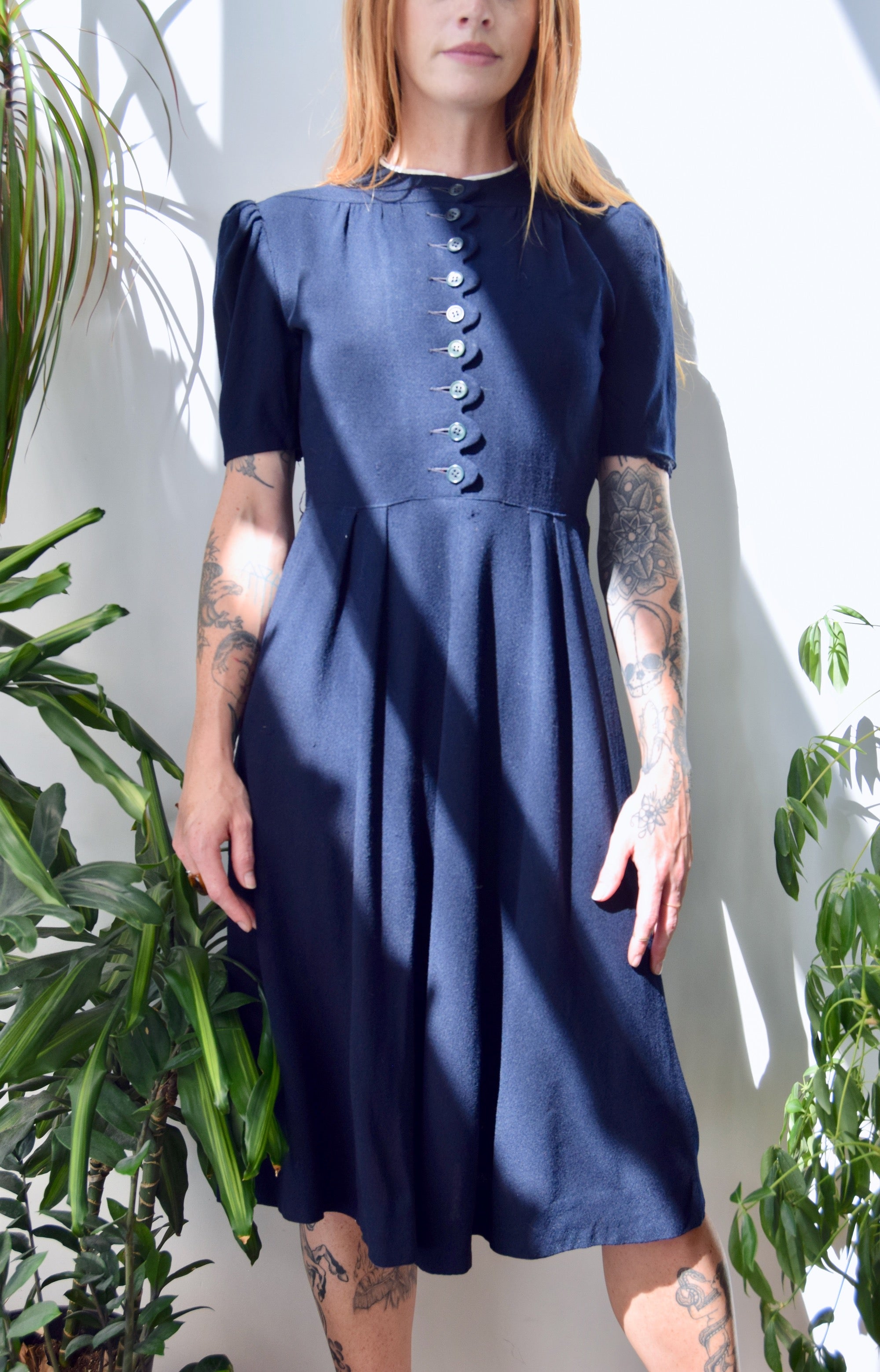 Forties Navy Wool Dress