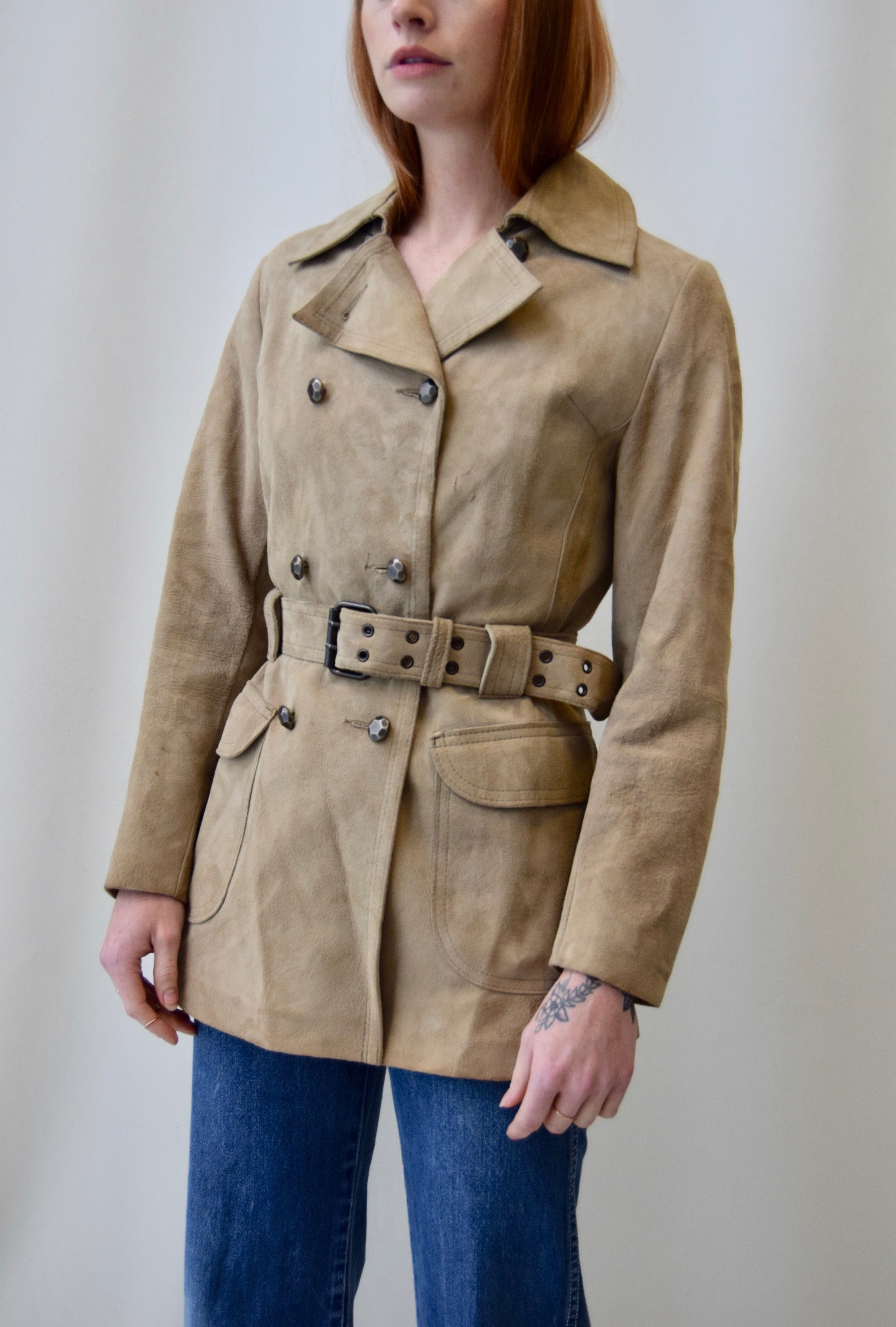Sixties Lamb Leather Belted Coat