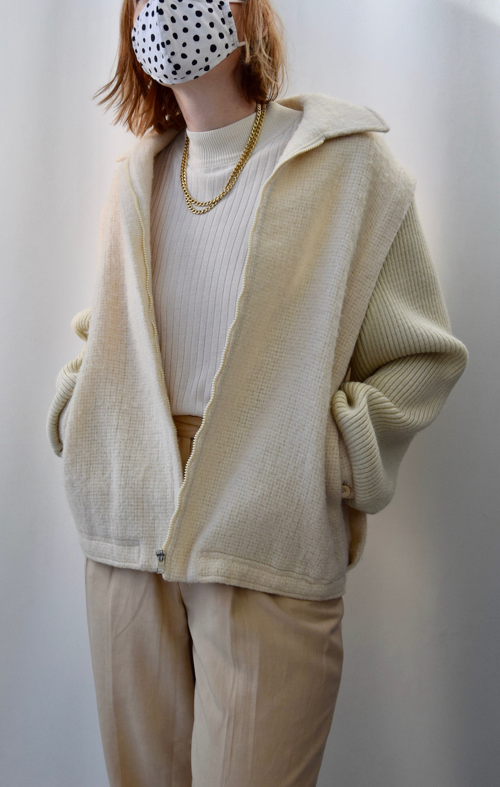 Cream Wool & Knit Jacket