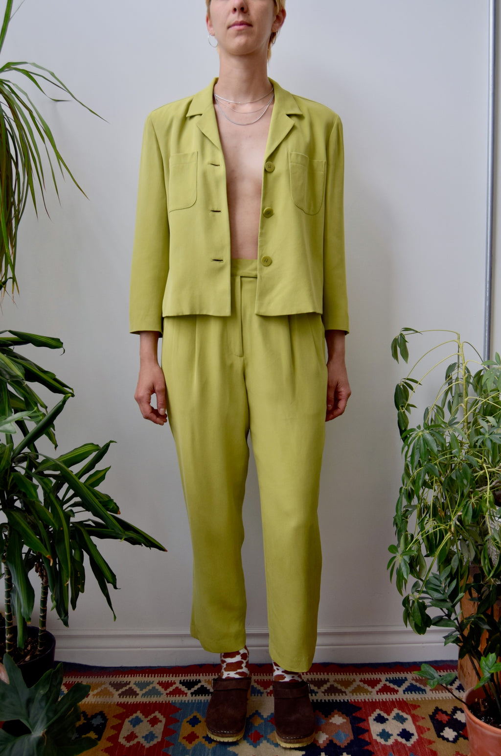 Chartreuse Silk Suit