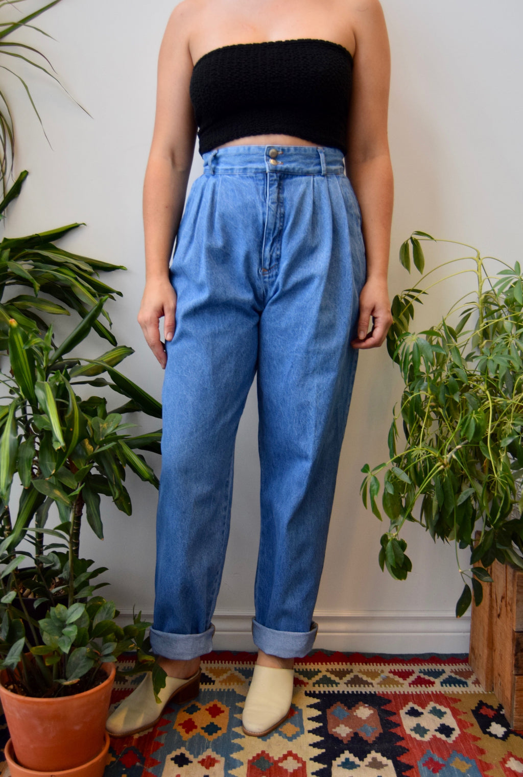 Nineties Pleated Blue Jeans