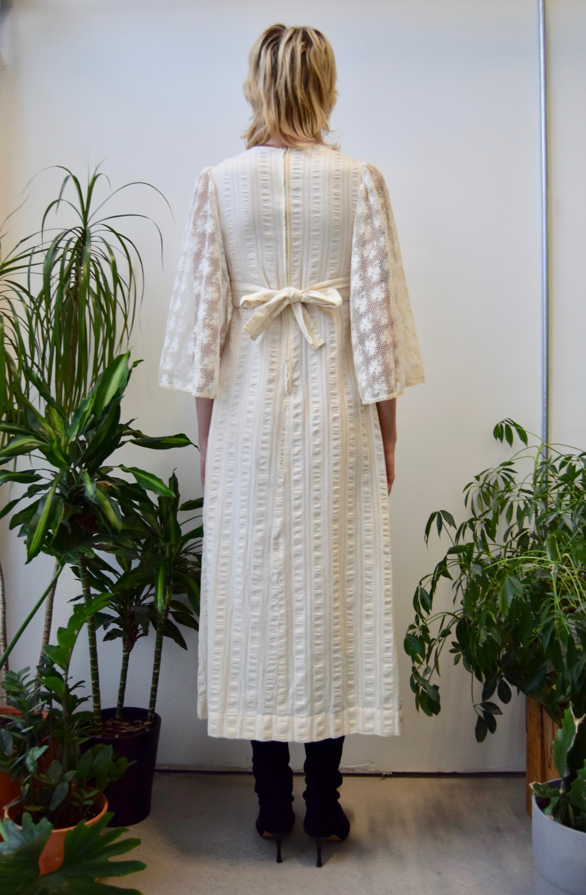 Seventies Floral Lace Bell Sleeve Dress