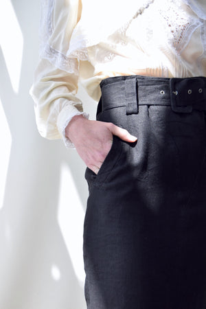 Belted Linen Pencil Skirt