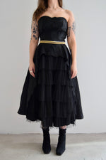 Vintage 50s Black Tulle Strapless Dress