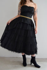 Vintage 50s Black Tulle Strapless Dress