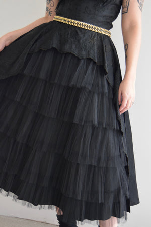 Vintage 50s Black Tulle Strapless Dress