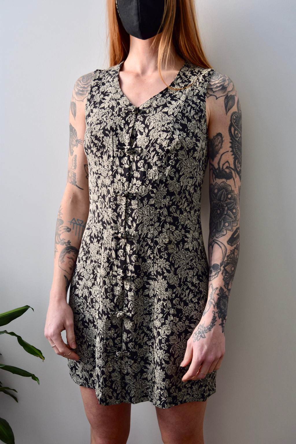 Nineties Black and White Floral Dress