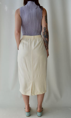 "New York Studio" Ivory Raw Silk Skirt