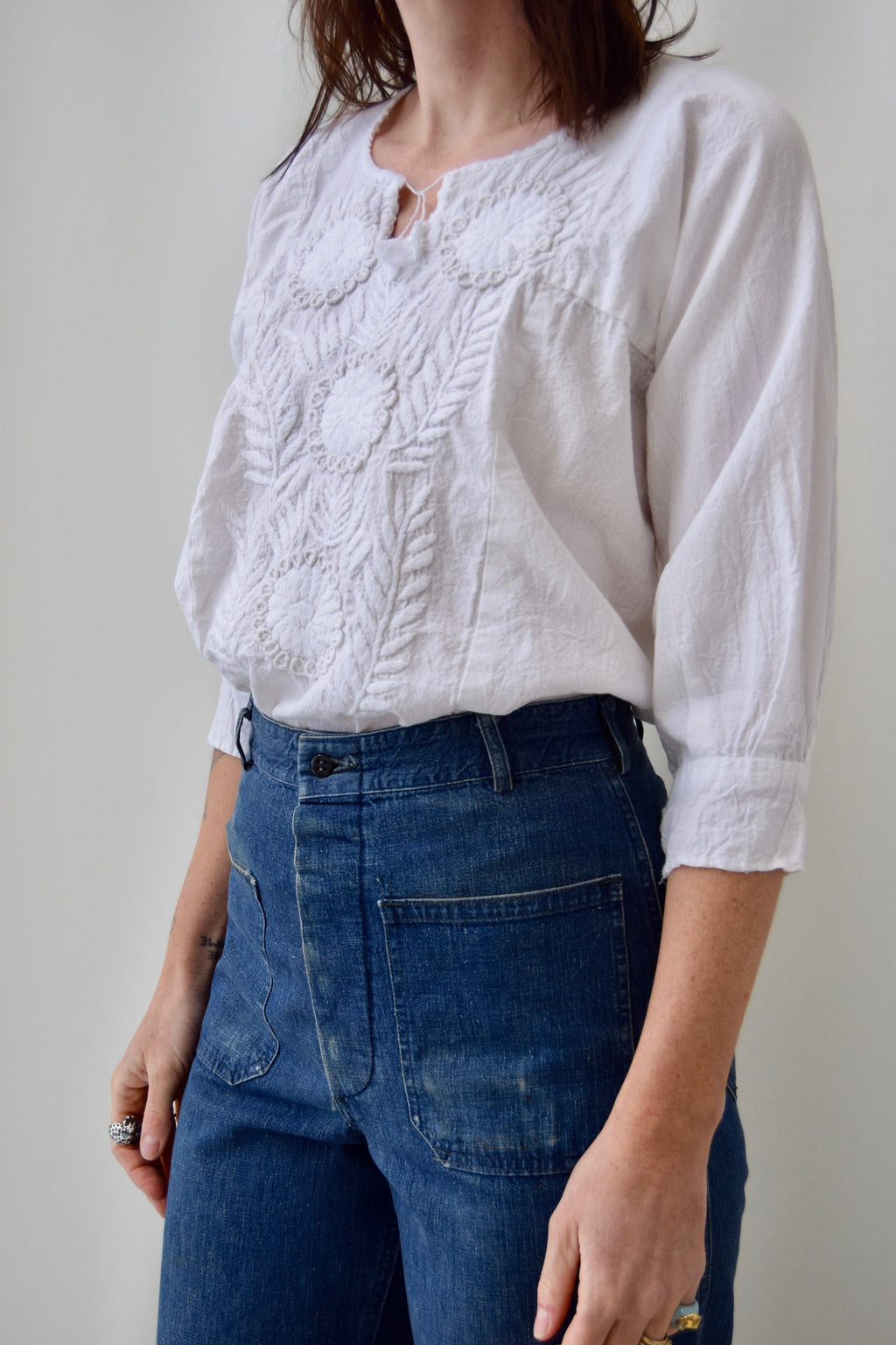 White Embroidered Cotton Blouse