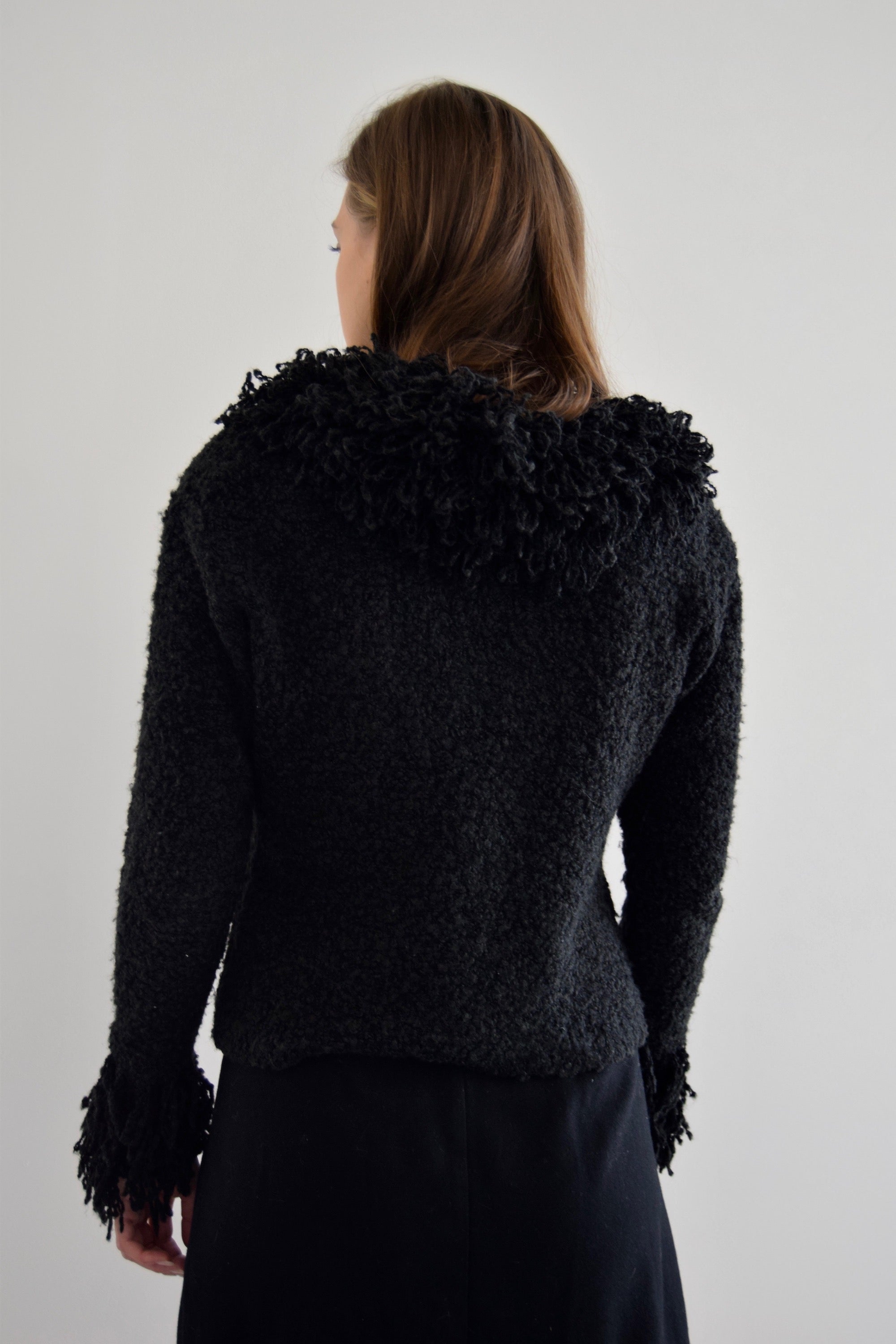 Coal Grey Wool Blend Shag Collar Sweater