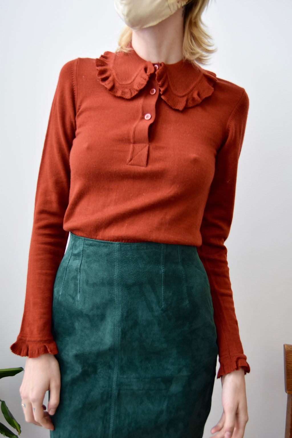 Seventies Rusted Ruffle Collar Sweater