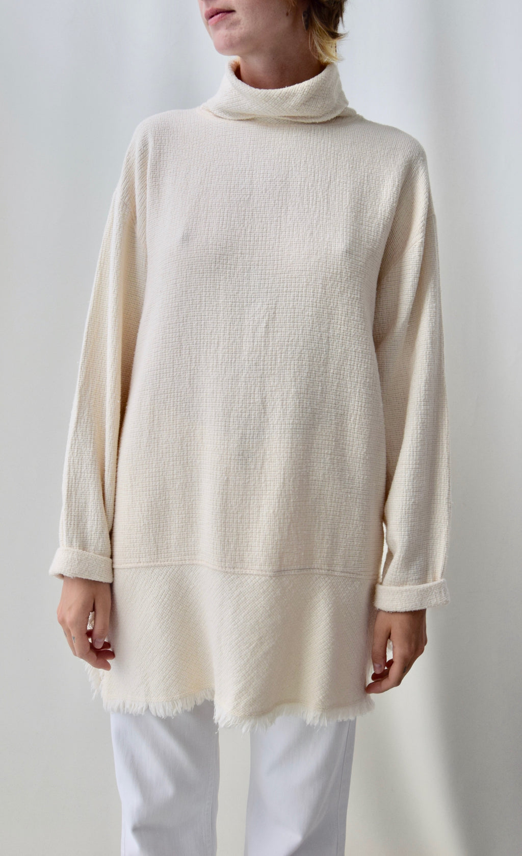 Frayed Hem Turtle Neck Sweater