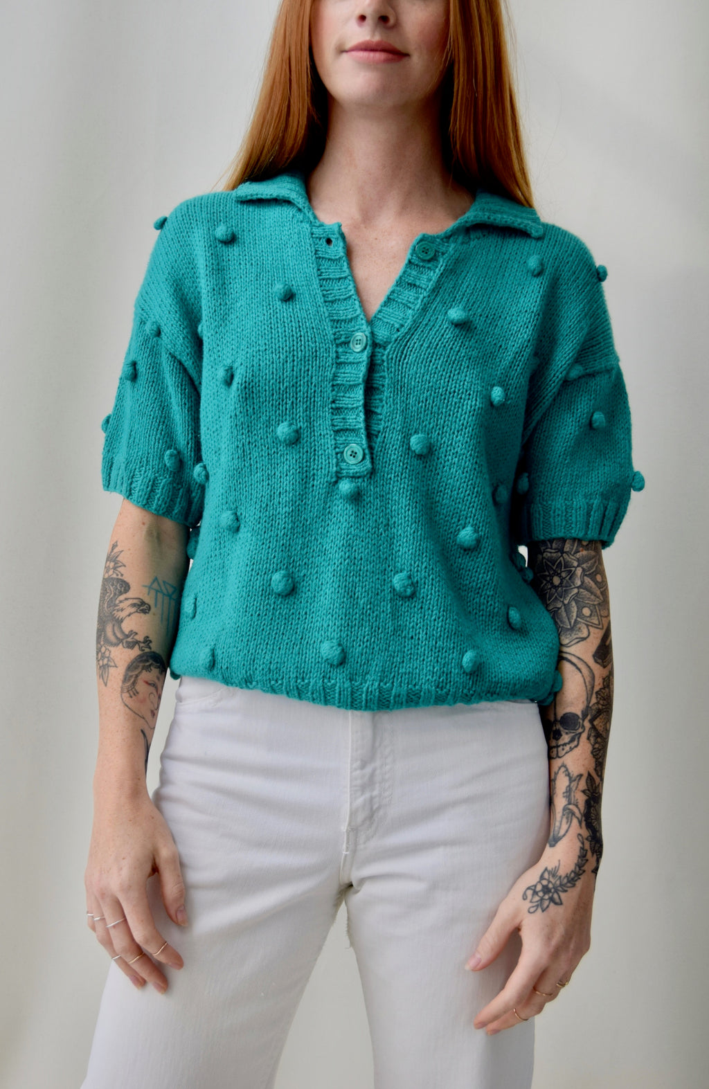 Teal Bobble Knit Top
