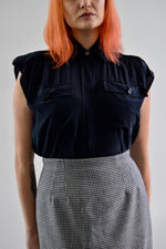 Vintage Yves Saint Laurent Navy Silk Sleeveless Blouse