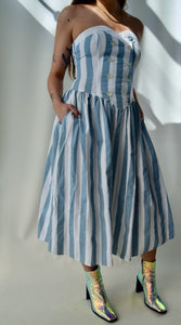 Powder Blue Striped Sweetheart Summer Dress