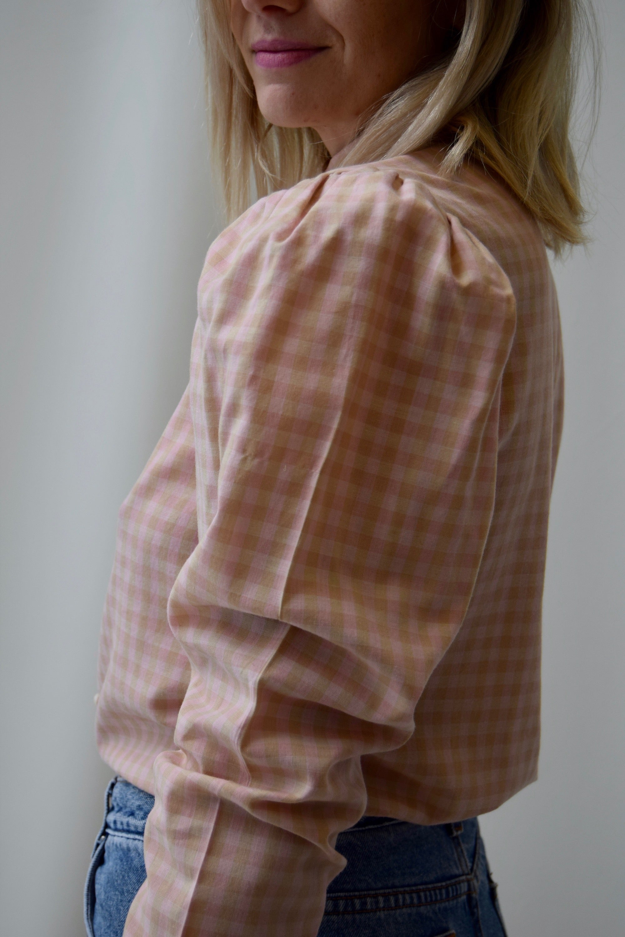 Vintage 70's Pink and Taupe Gingham Blouse