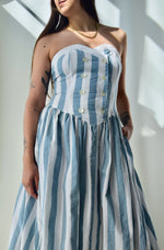 Powder Blue Striped Sweetheart Summer Dress