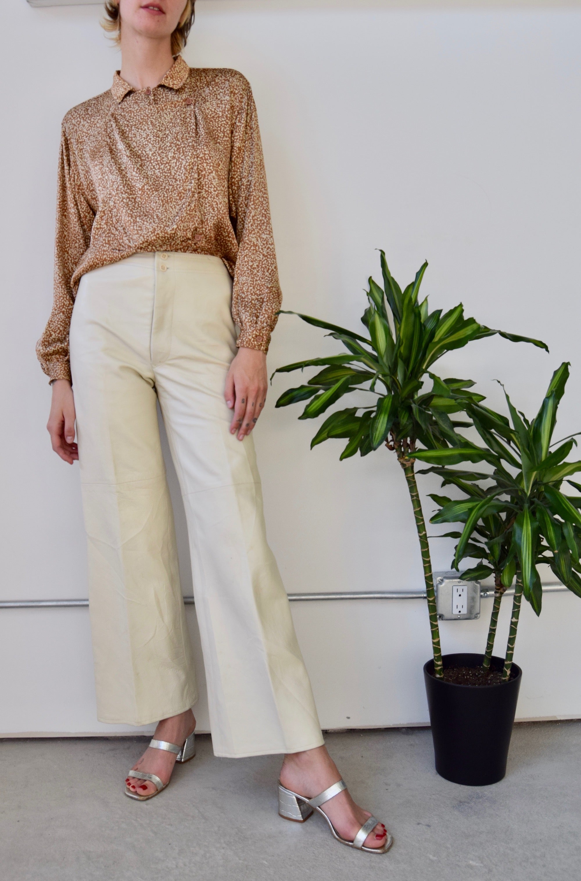 Seventies "Anne Klein" Cream Leather Trousers