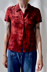 90's Two Tone Red Floral Rayon Top
