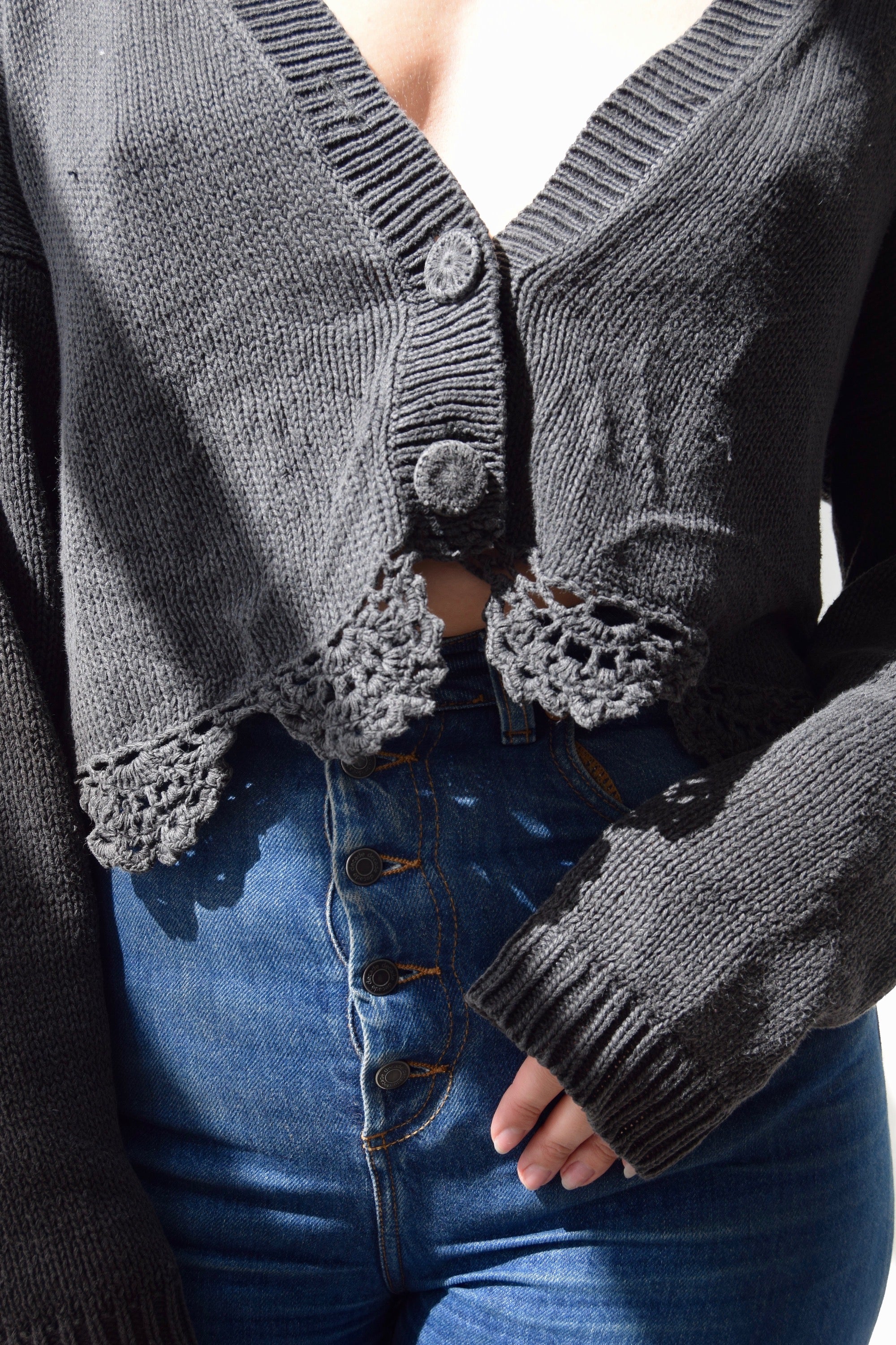 Oversize Cropped Crochet Spring Cardigan