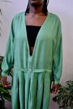 Twenties Green Silk Drop Waist Dress