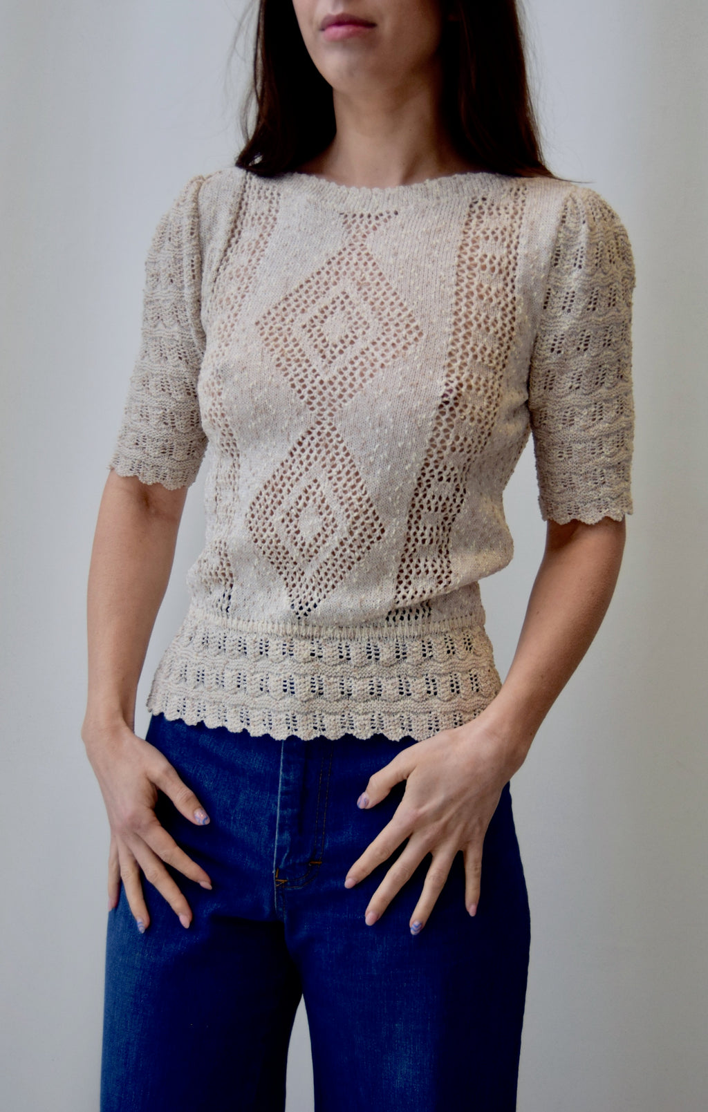 Parchment Crocheted Knit Top