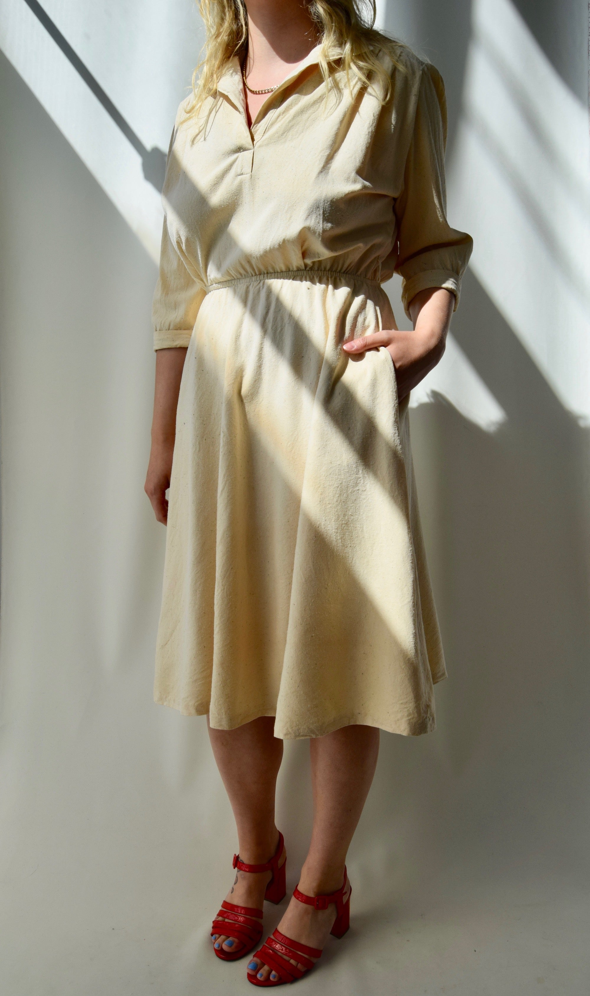1970's Raw Silk Dress In Butter