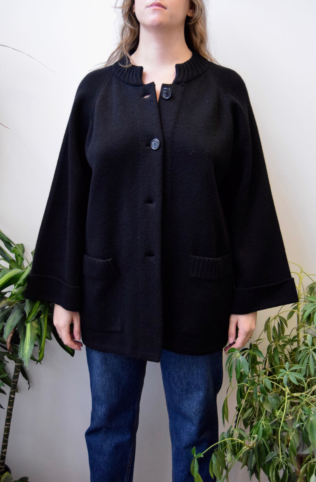 Seventies Black Sweater Coat