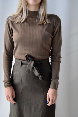 Olive Linen Skirt With Belt