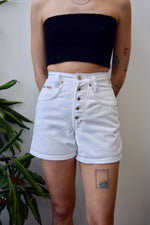Button Fly White Denim Shorts