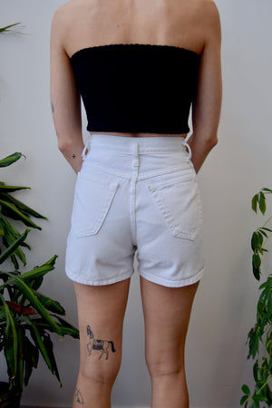 Button Fly White Denim Shorts