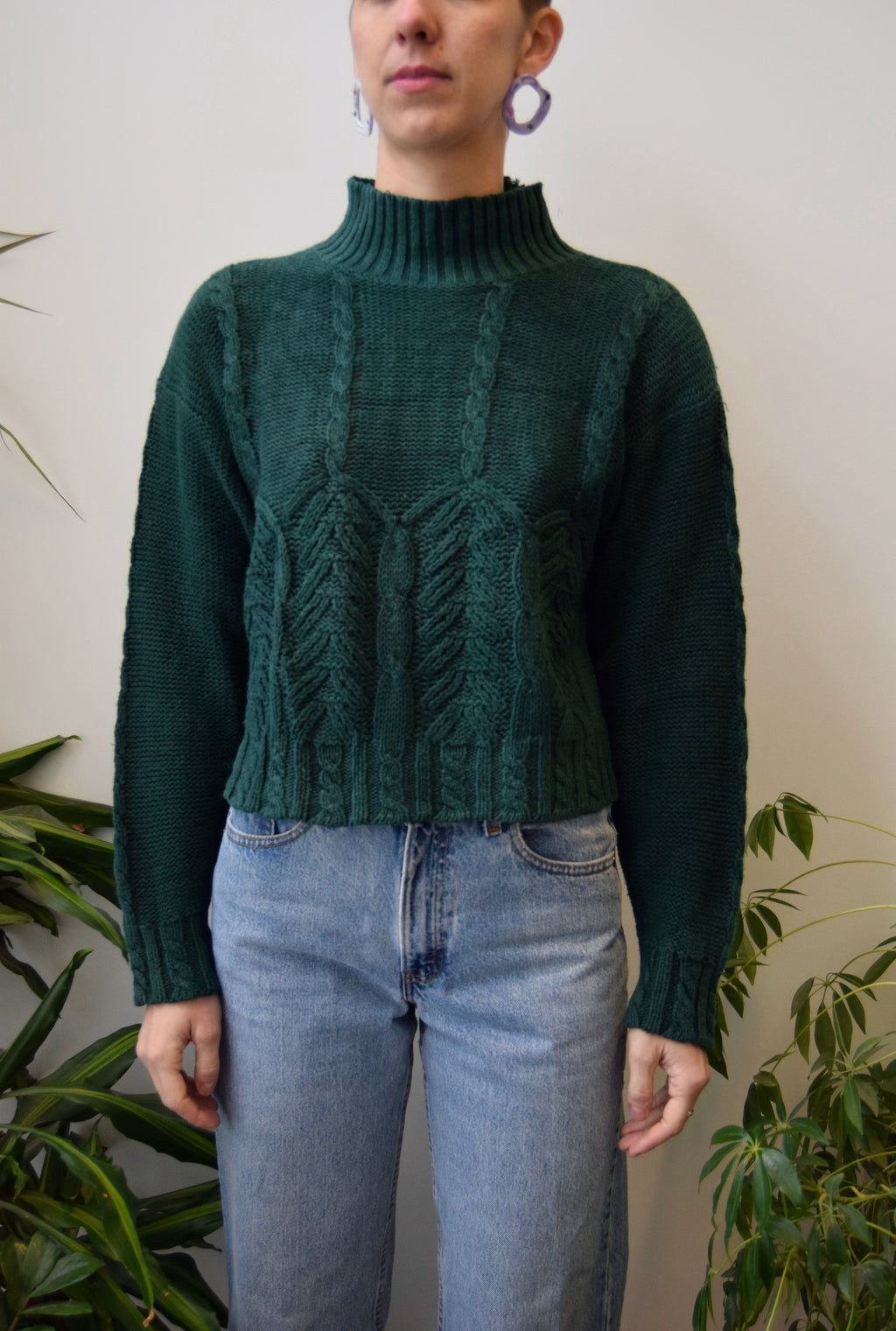 Forest Cropped Cotton Sweater