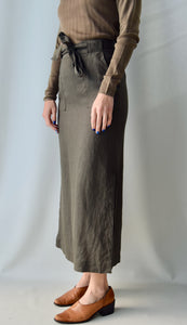 Olive Linen Skirt With Belt