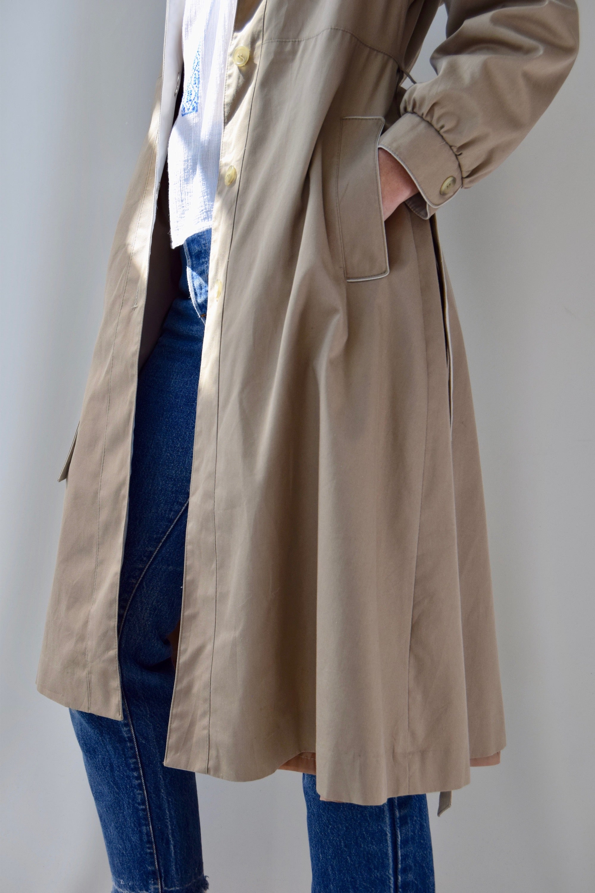 Hooded Trench Coat With Ruching