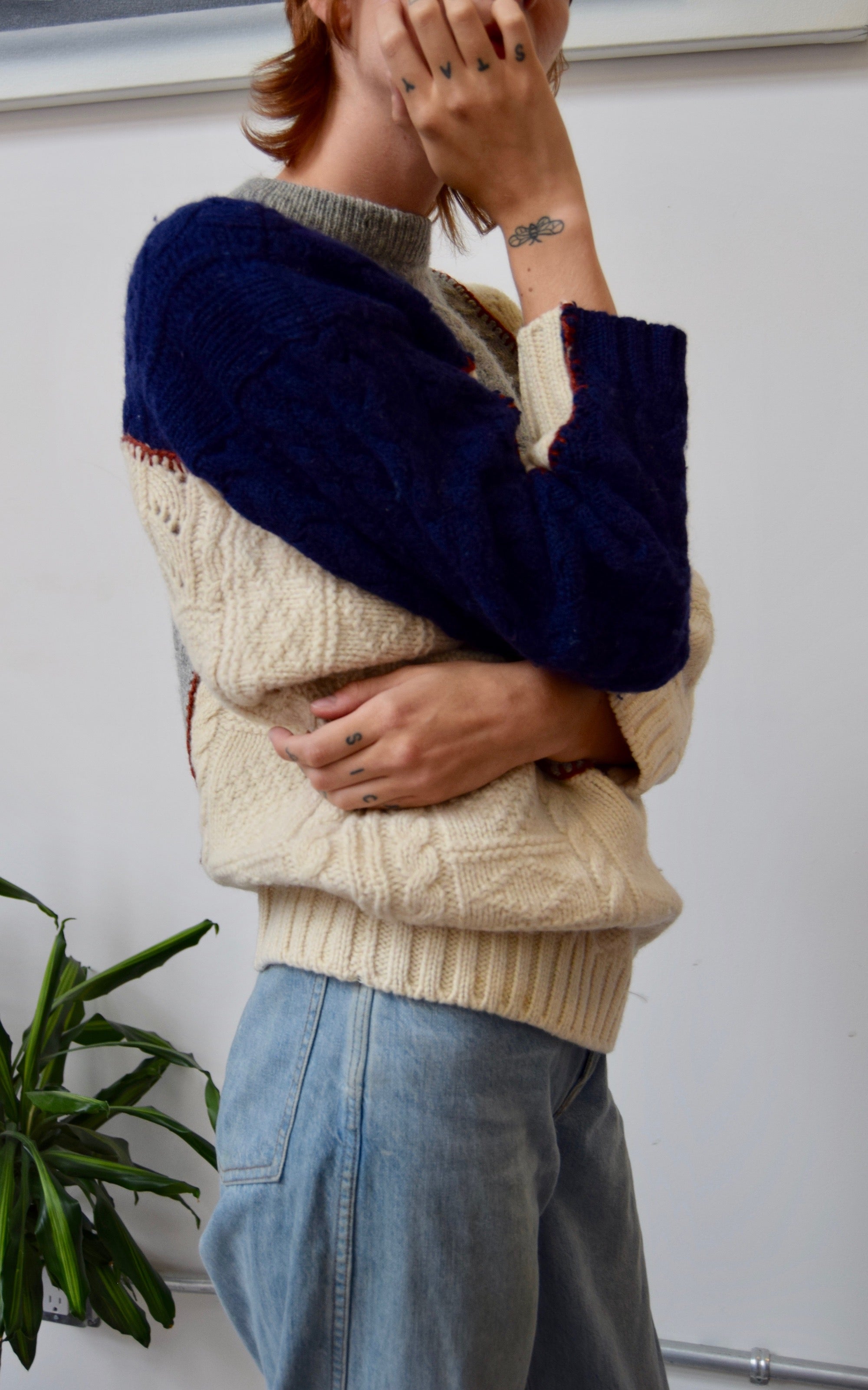 Eighties Christian Dior Cable Knit Patchwork Sweater