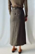 Olive Linen Skirt With Belt