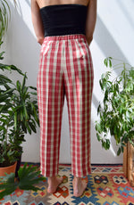 Red Plaid Linen Blend Trousers