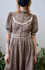 Seventies Cocoa Floral Prairie Dress