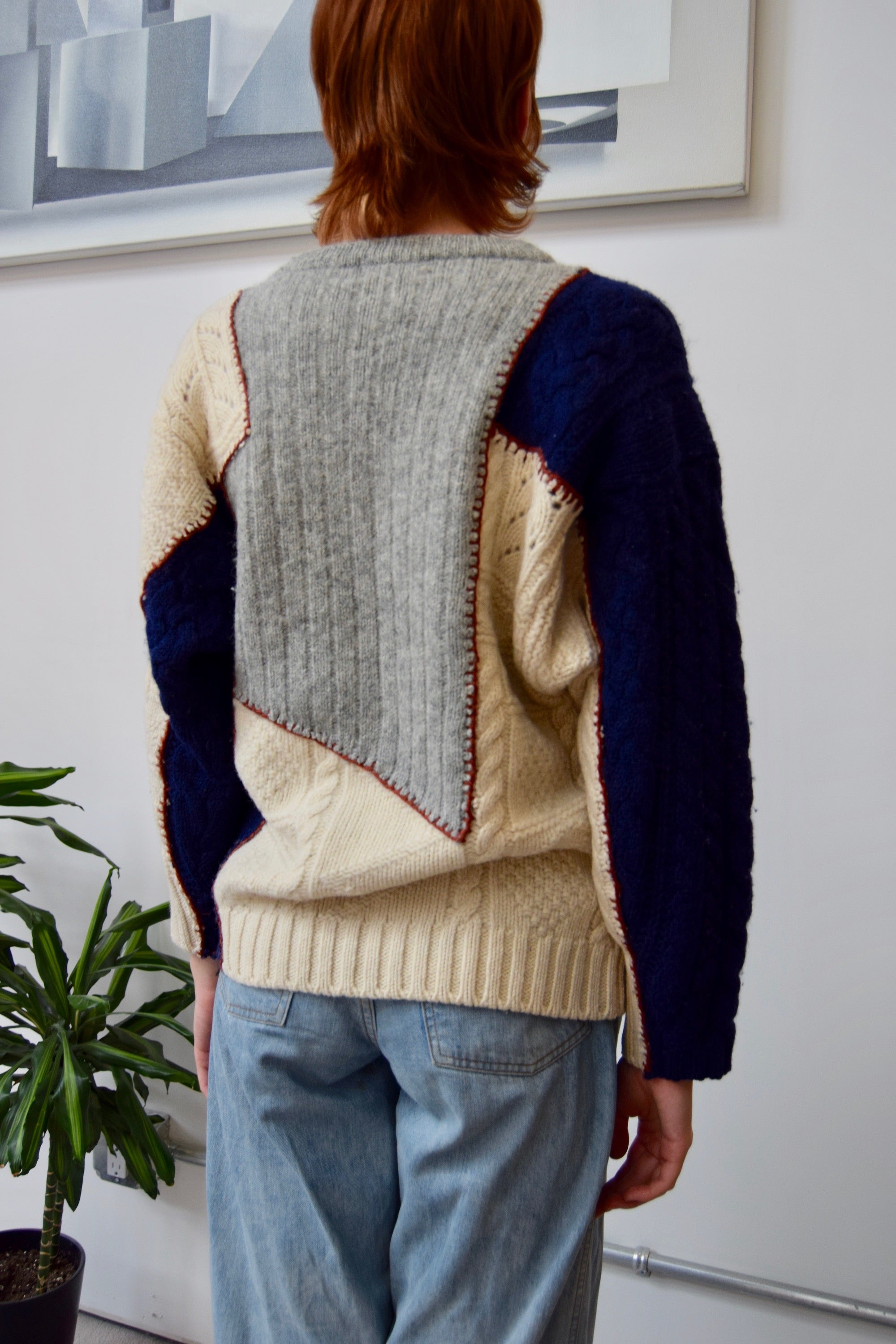 Eighties Christian Dior Cable Knit Patchwork Sweater