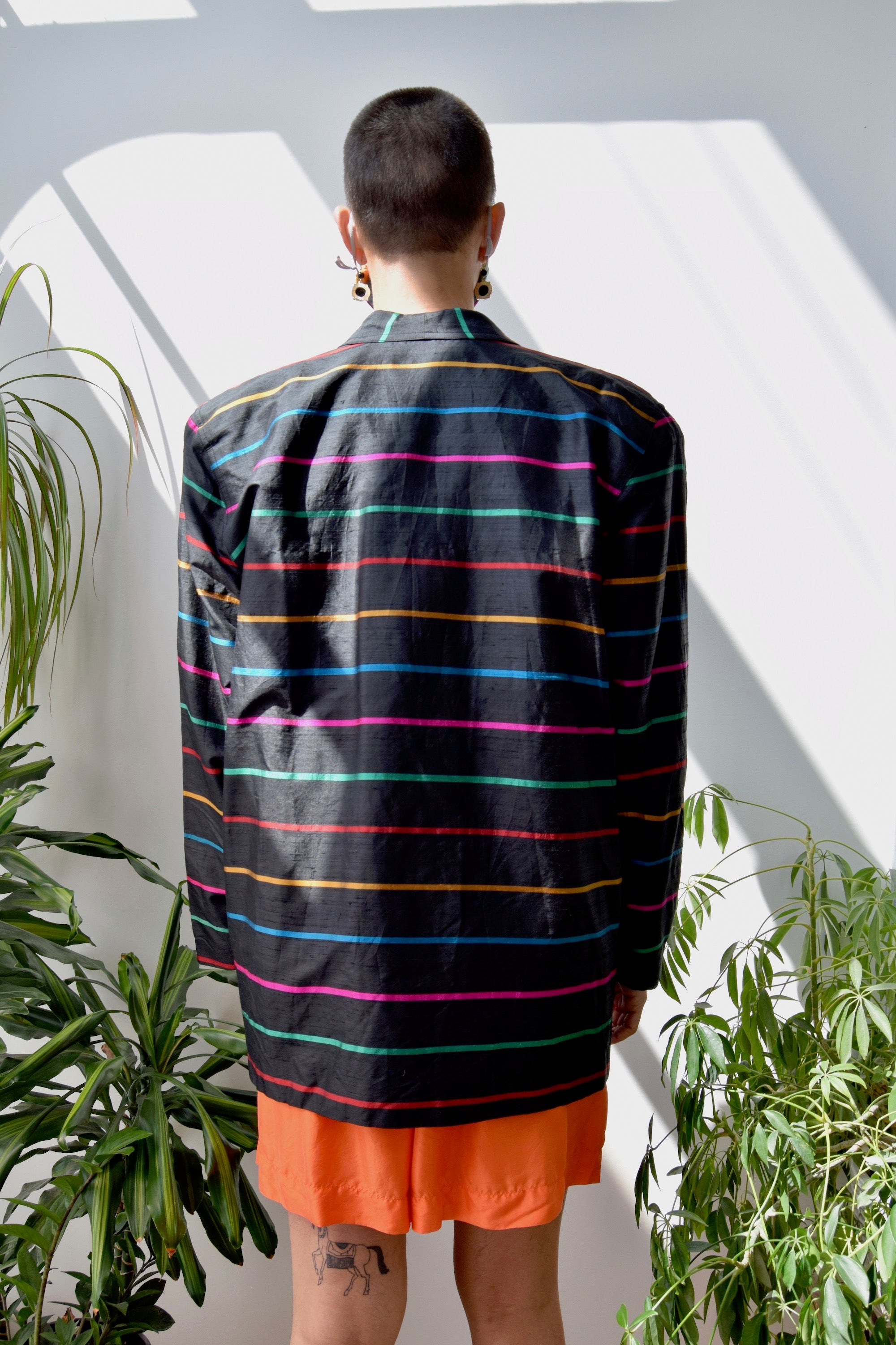 Raw Silk Rainbow Striped Blazer