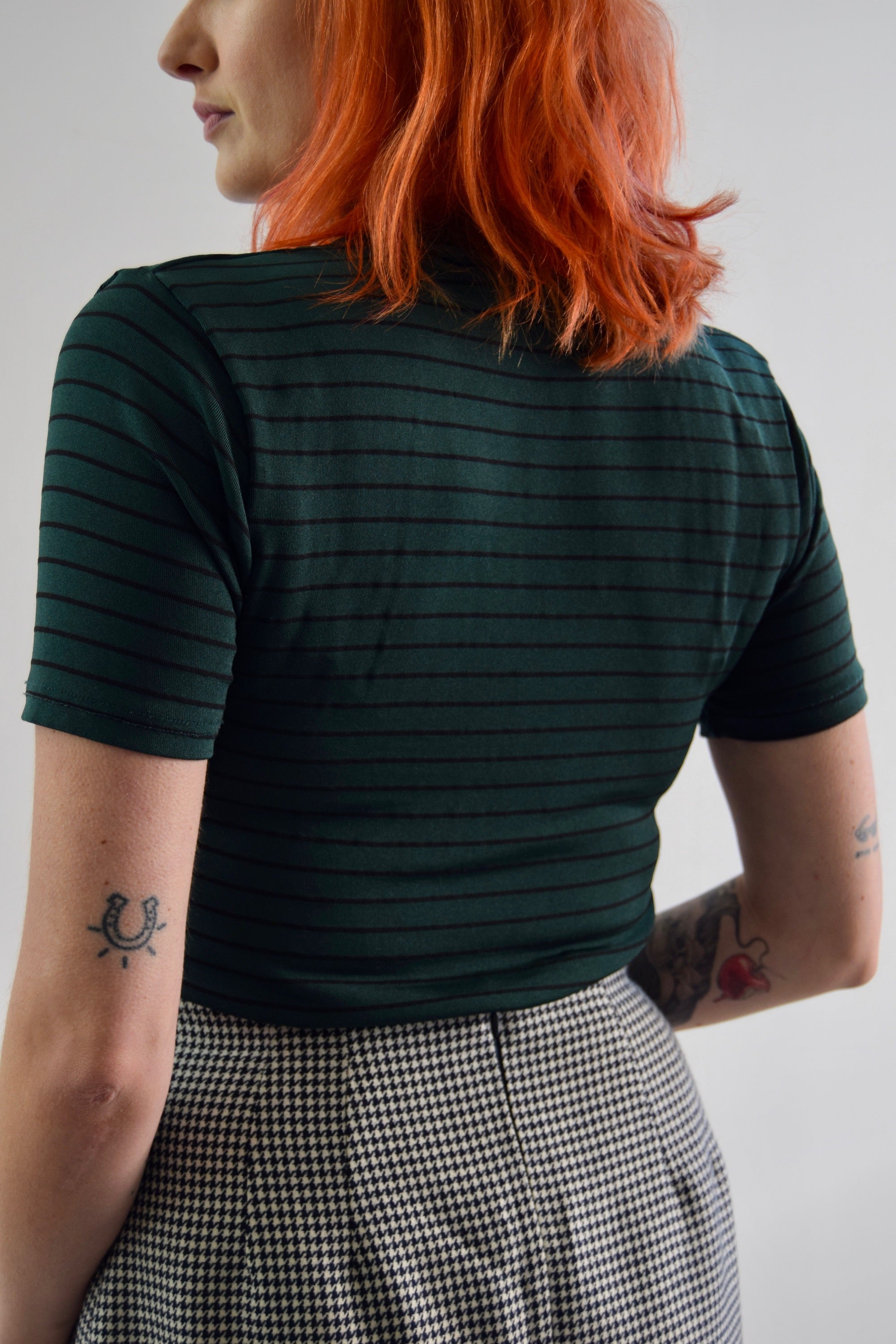 Slinky Green and Black Striped Mock Neck Top