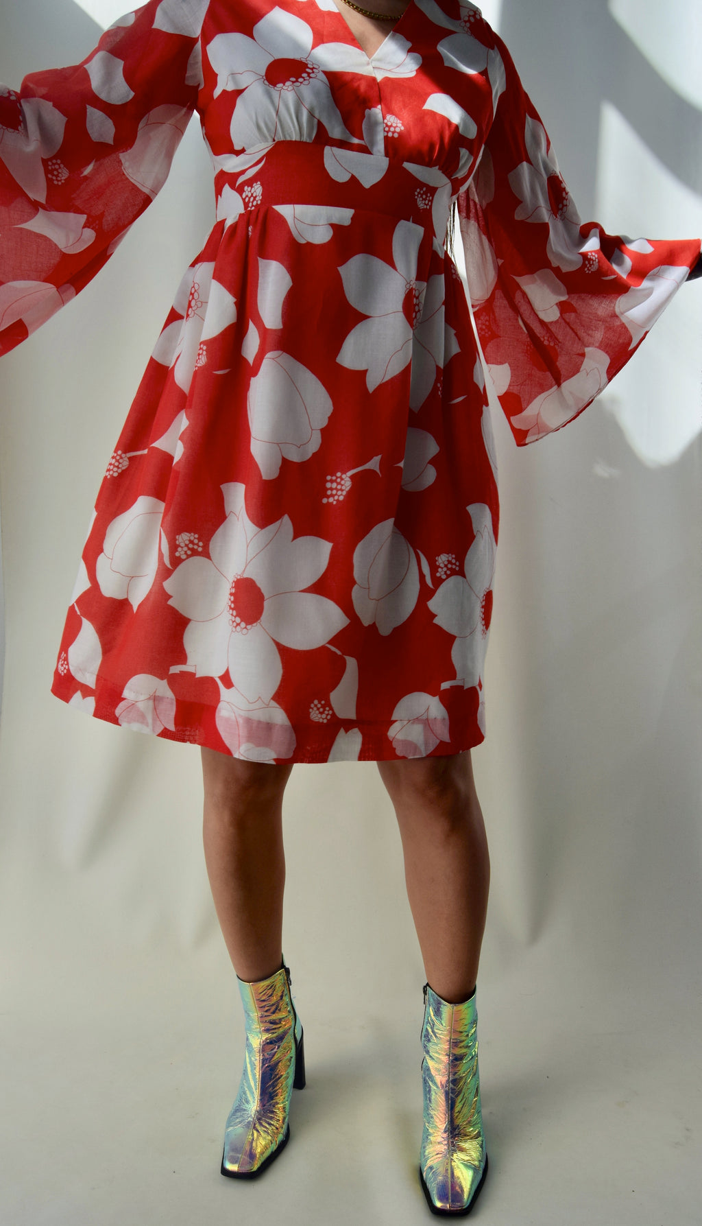 Vintage 1960's Candy Red Floral Dress